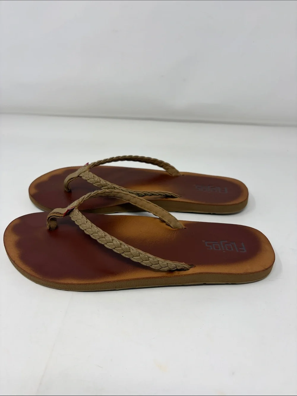 Flojos Tan Braided Strap Flip Flop Sandals Size 8 Excellent Condition